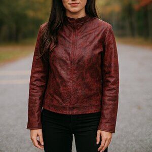 FAIRWEATHER | Red Snakeskin Pattern Leather Jacket Women's Large 21 24
